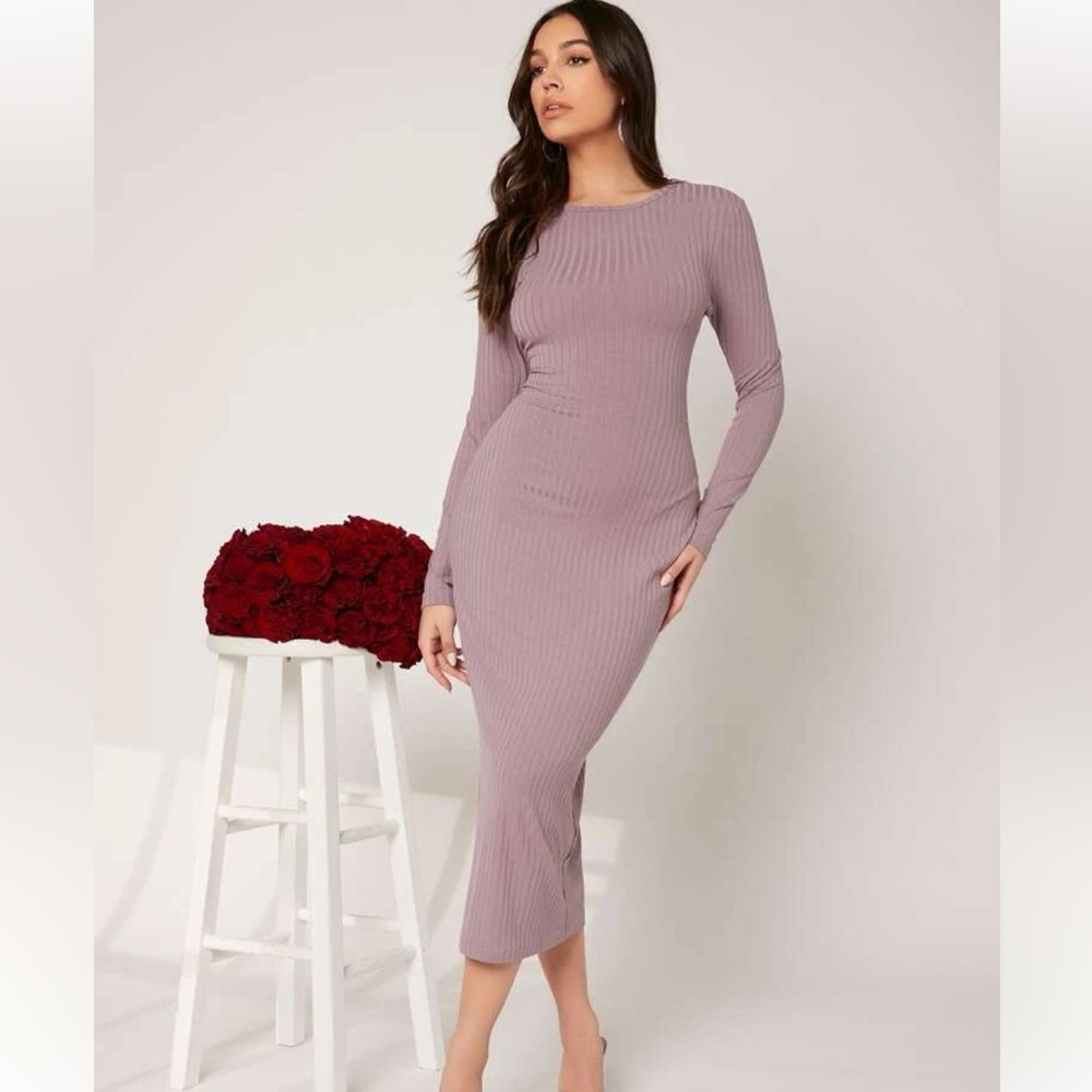 Purple lace up body con dress